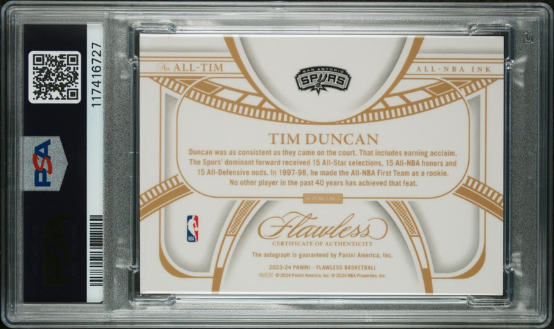 🔥 2023 FLAWLESS TIM DUNCAN #ALL-TIM ALL-NBA INK AUTO /25 MINT PSA 9 🔥 view 2