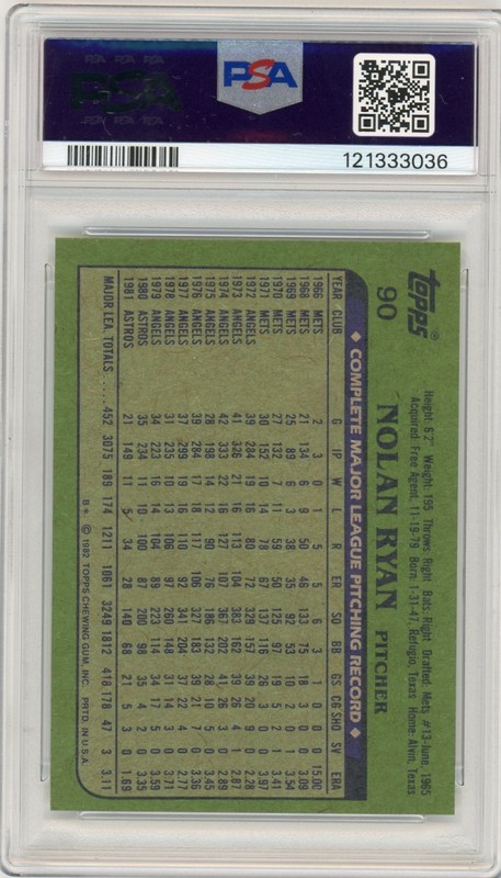 1982 TOPPS #90 NOLAN RYAN ASTROS HOF PSA 9 view 2