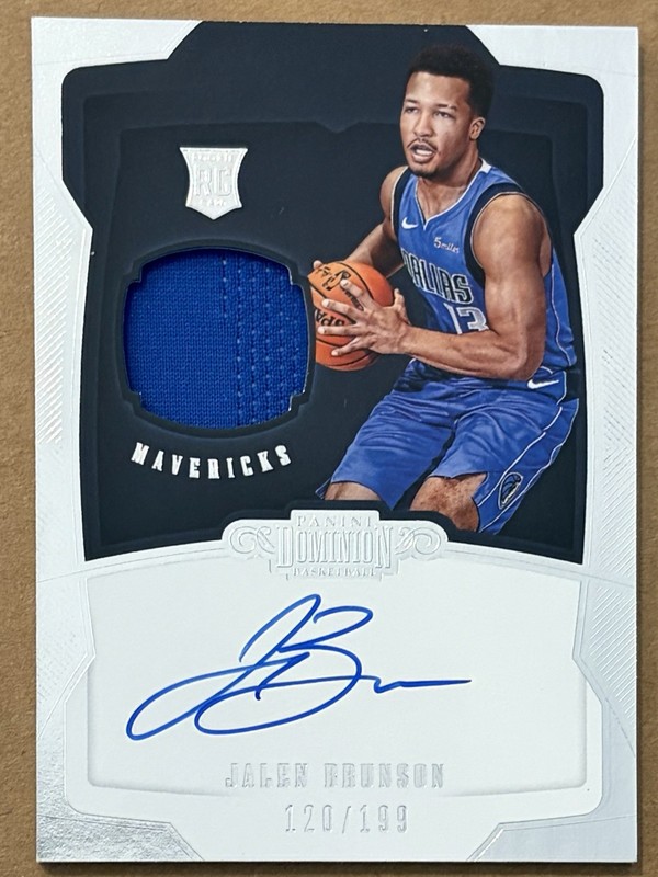 Jalen Brunson 2018-19 Dominion Rookie Patch On-Card Auto /199 RPA NY Knicks Mavs