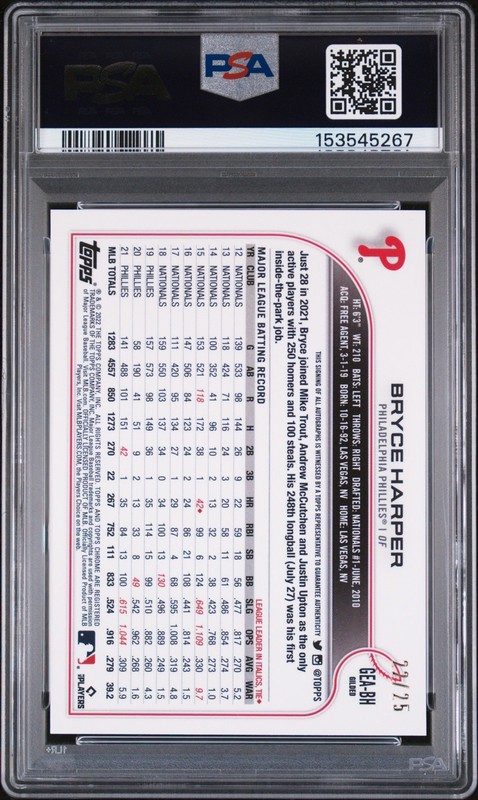 2022 Topps Gilded Collection Bryce Harper Rose Gold Auto /25 PSA 10 🔥 view 2