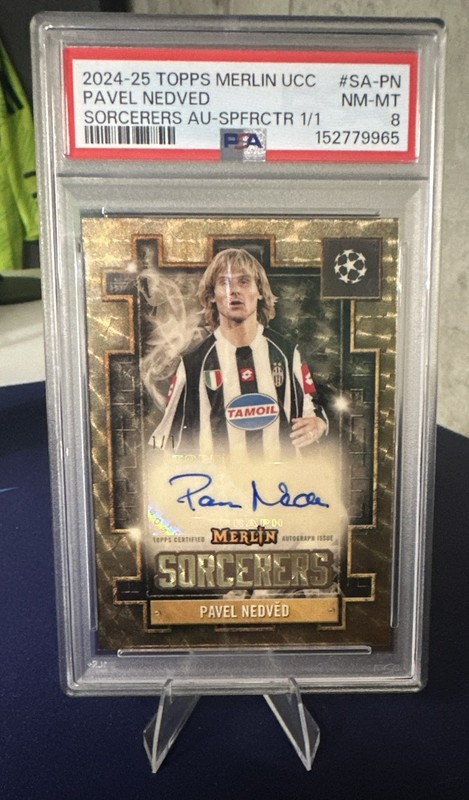 Topps 2024-25 Merlin UEFA Pavel Nedved SA-PN Auto SuperFractor 1/1 PSA 8