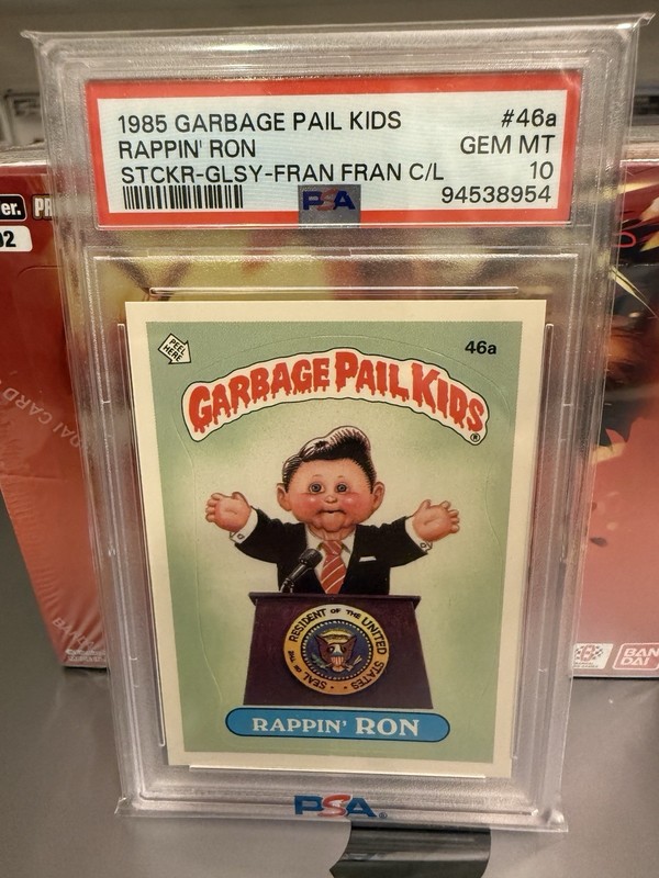 1985 GARBAGE PAIL KIDS STICKER GLOSSY #46a RAPPIN RON SER 2 FRAN CL POP 8 PSA 10