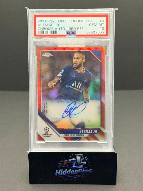 🔥 2021-22 Topps Chrome UEFA Champions League Neymar Jr. Red Refractor Auto PSA 