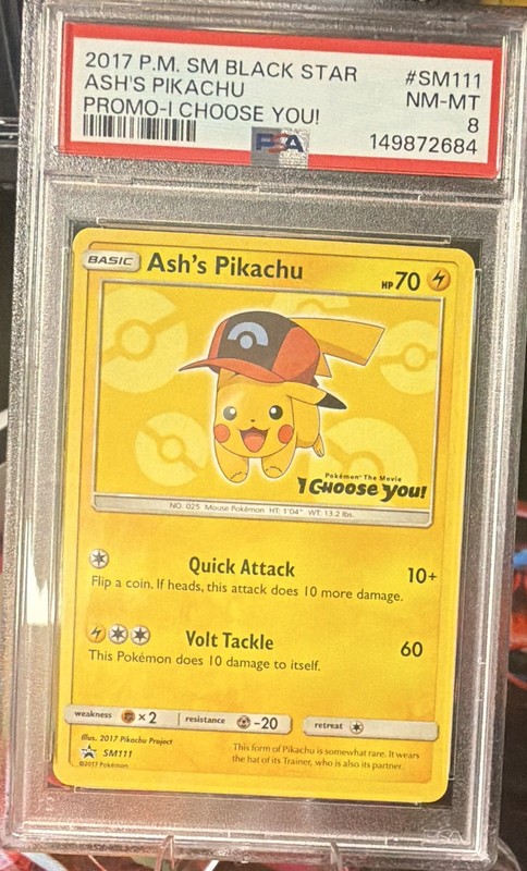 Pokémon TCG Ash's Pikachu SM Black Star Promo SM111 PSA 8 English Regular