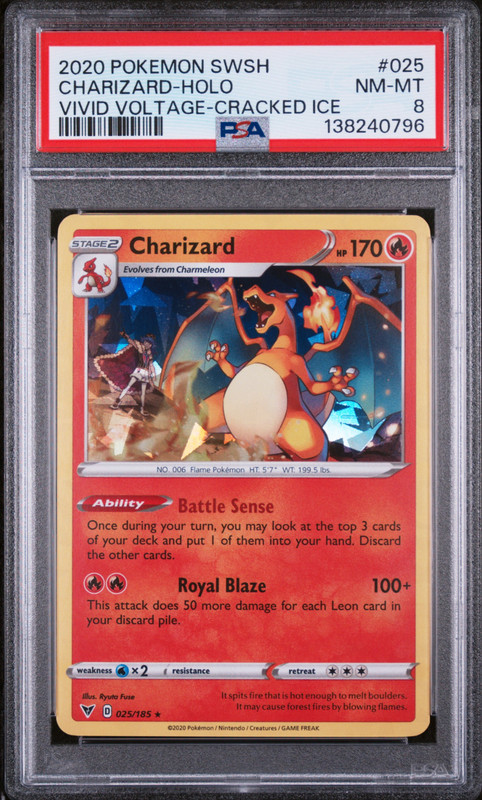 PSA 8 POKEMON SWORD & SHIELD VIVID VOLTAGE #025 CHARIZARD-HOLO CRACKED ICE