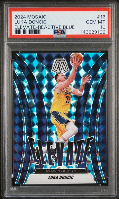 LUKA DONCIC 2024 PANINI MOSAIC ELEVATE REACTIVE BLUE #16 Lakers Uni Pop 2 PSA 10