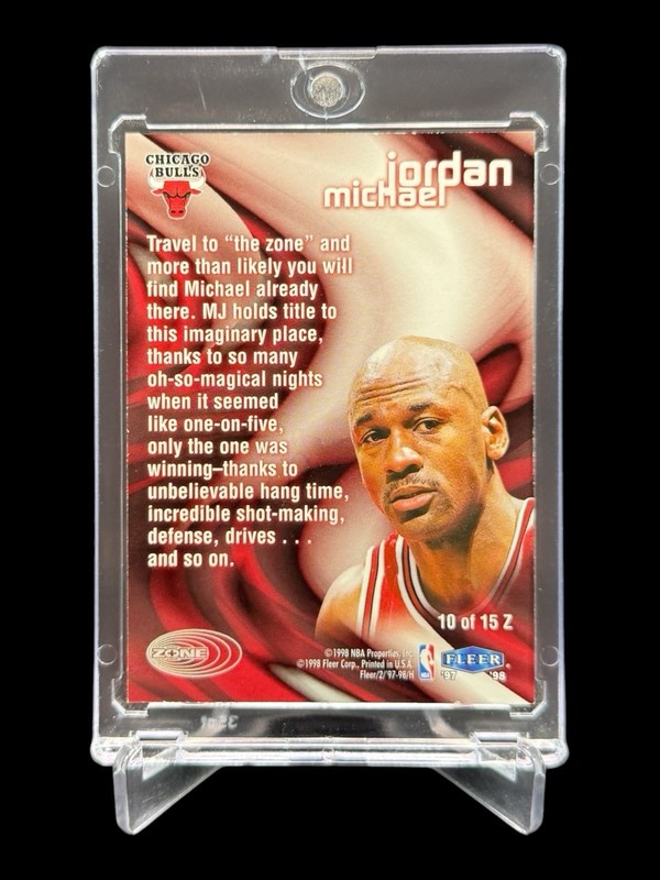 1997 Fleer MICHAEL JORDAN “ZONE” HOLO SSP INSERT 10 OF 15 BULLS🔥ULTRA RARE🔥 view 2