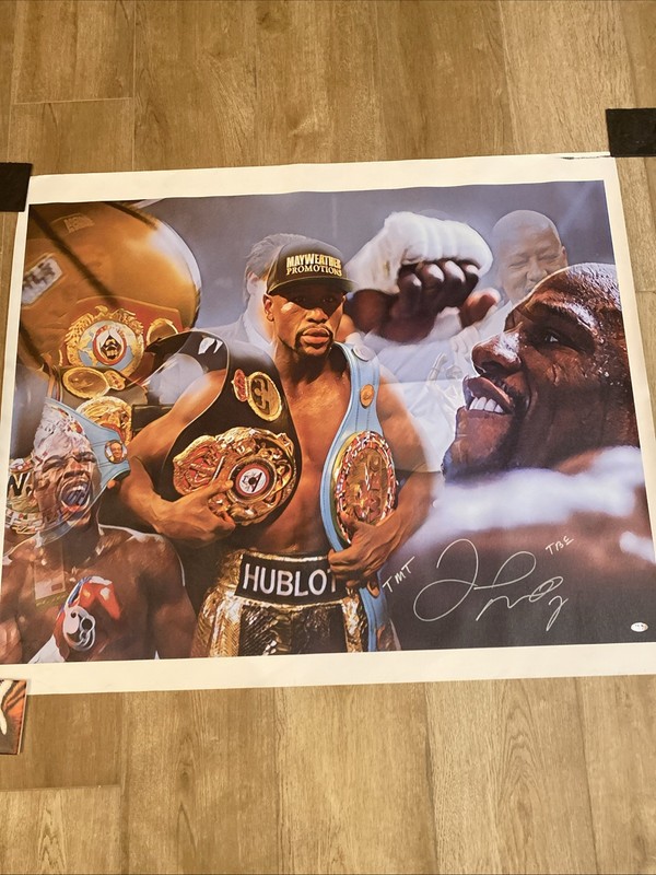Floyd Mayweather Signed + x2 Inscribed "TMT" & "TBE" 36x43 Canvas Roll! PSA COA