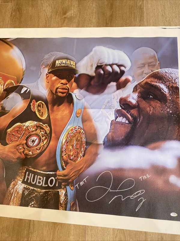 Floyd Mayweather Signed + x2 Inscribed "TMT" & "TBE" 36x43 Canvas Roll! PSA COA view 2