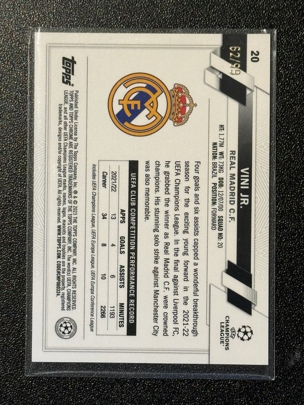 Vini Jr 2022-23 Topps Chrome Yellow Sapphire 62/99 Real Madrid view 2