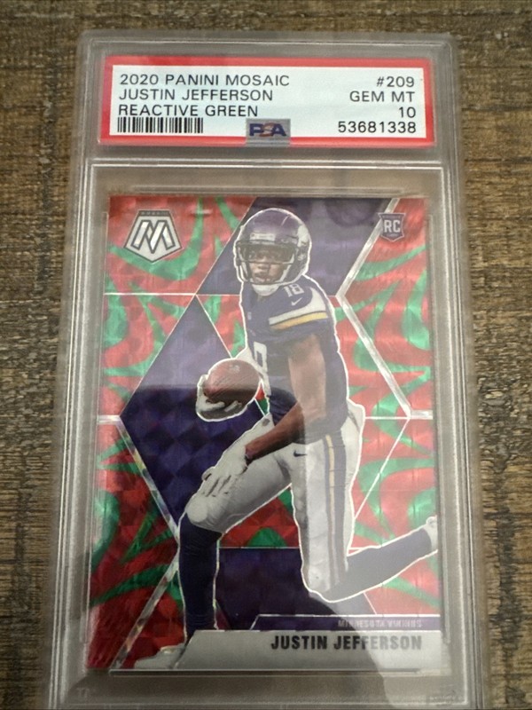 2020 Panini Mosaic Justin Jefferson Rookie Reactive Green PSA 10 #209 RC Vikings