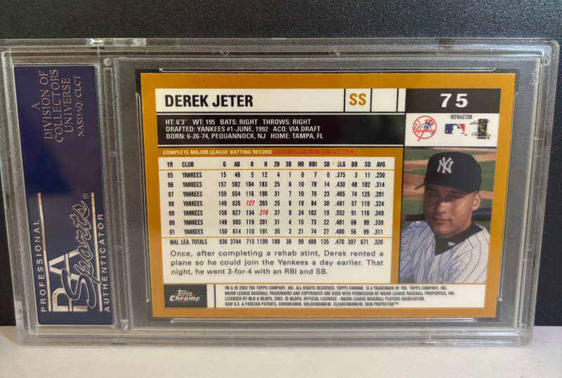 2002 TOPPS CHROME GOLD REFRACTOR DEREK JETER RARE SP PSA 10 GEM MINT NY YANKEES view 2