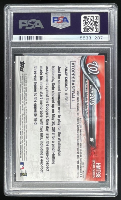 2018 Topps Chrome Update #HMT98 Juan Soto RC PSA 10 view 2