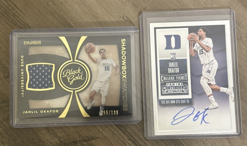 Jahlil Okafor - Duke 2 Card Lot - Auto and Numbered Shadowbox Patch - Panini