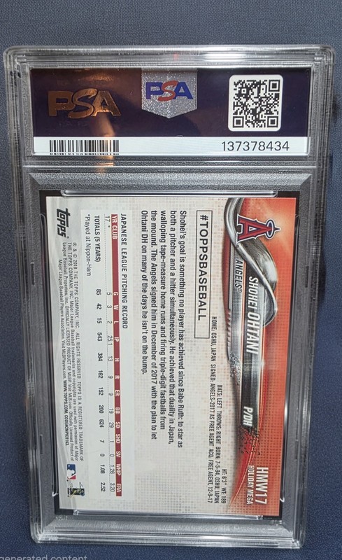 2018 Topps Holiday - Shohei Ohtani #HMW17 (RC) PSA 6 view 2