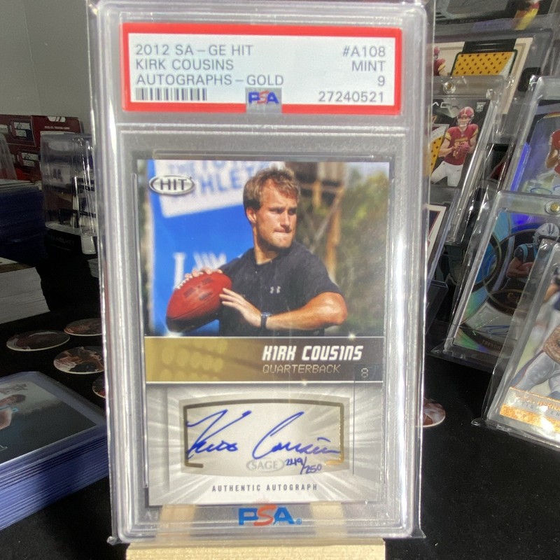 SAGE 2012 HIT Kirk Cousins Gold Autograph #A108 PSA 9 Auto 27240521- 249/250