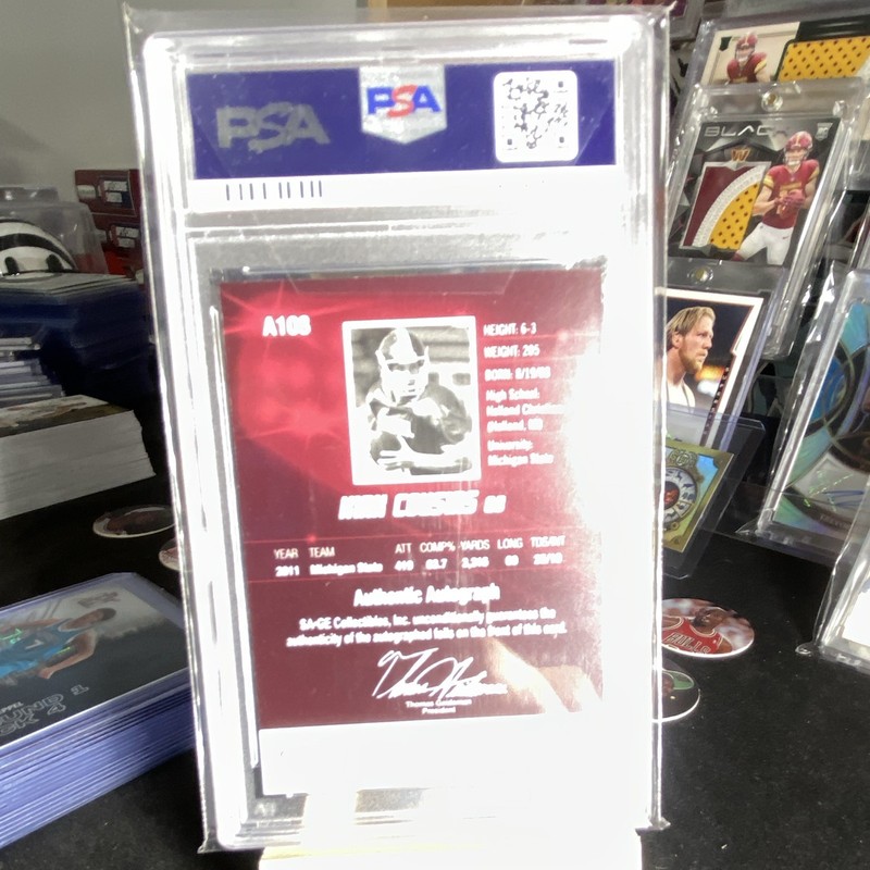 SAGE 2012 HIT Kirk Cousins Gold Autograph #A108 PSA 9 Auto 27240521- 249/250 view 2