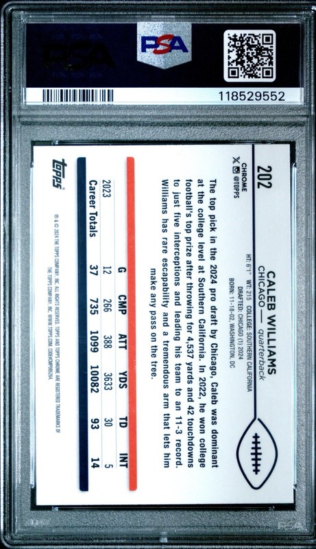 2024 Topps Chrome Rookie #202 CALEB WILLIAMS RC Prism Refractor PSA 10 GEM MT view 2