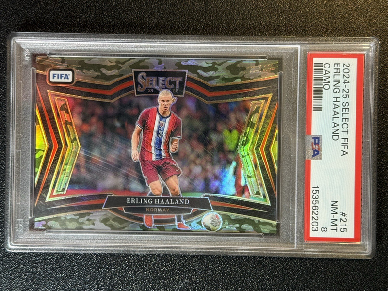 Erling Haaland Panini Select 2024-25 Camo Prizm 77/135- PSA 8 - Norway World Cup