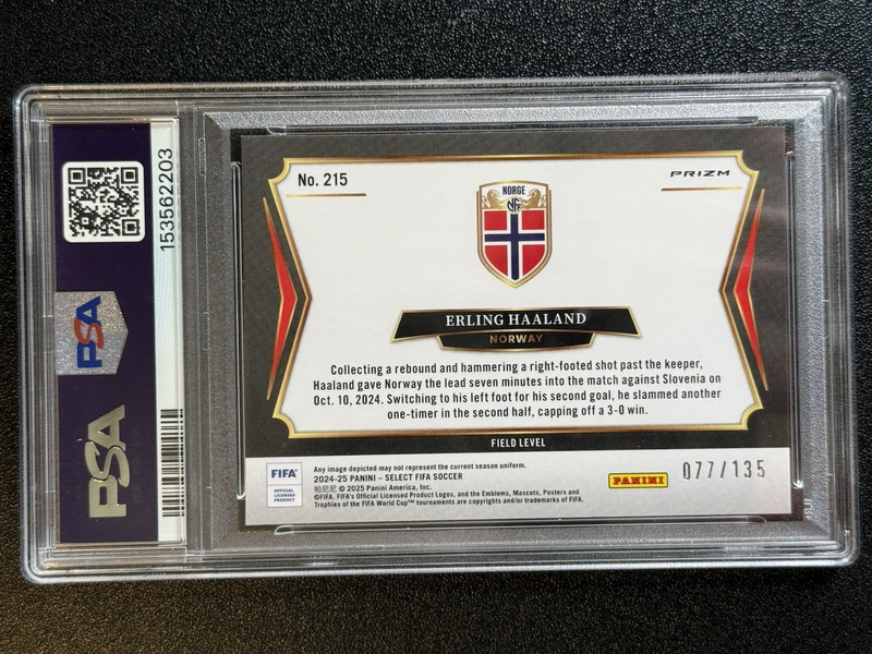 Erling Haaland Panini Select 2024-25 Camo Prizm 77/135- PSA 8 - Norway World Cup view 2