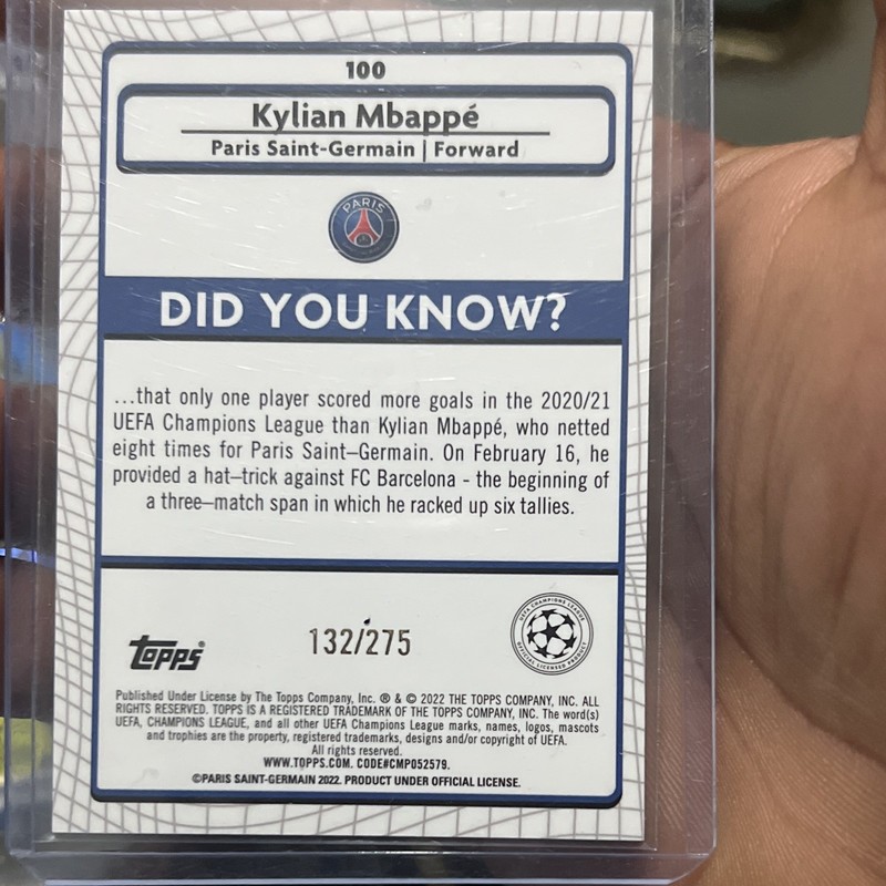 Topps Merlin Chrome Kylian Mbappé PSG #100 Pink Mojo Refractor 132/275 view 2