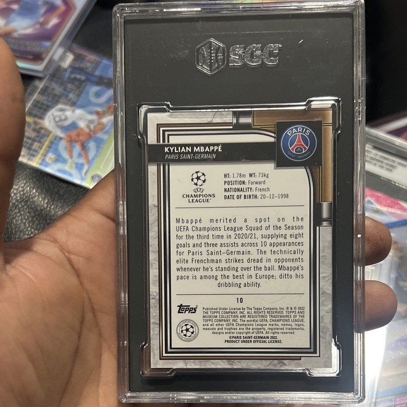 Topps Museum Collection UCL Kylian Mbappé PSG #10 Sapphire /75 SGC 10 view 2
