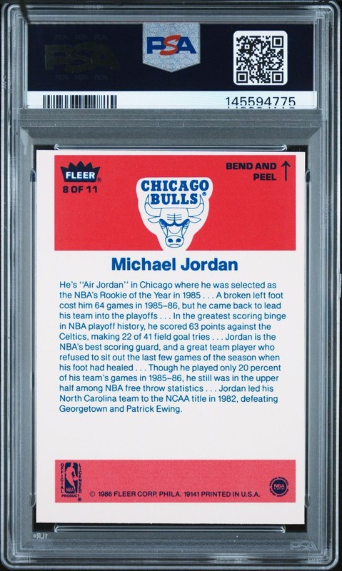 Fleer 1986-87 Michael Jordan Sticker RC #8 PSA AUTHENTIC Chicago Bulls GOAT HOF view 2