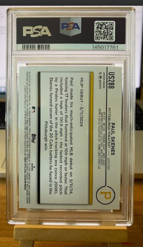 2024 Topps Update Paul Skenes Rookie Debut 5/11/2024 RC PSA 10 GEM MINT #US288 P view 2