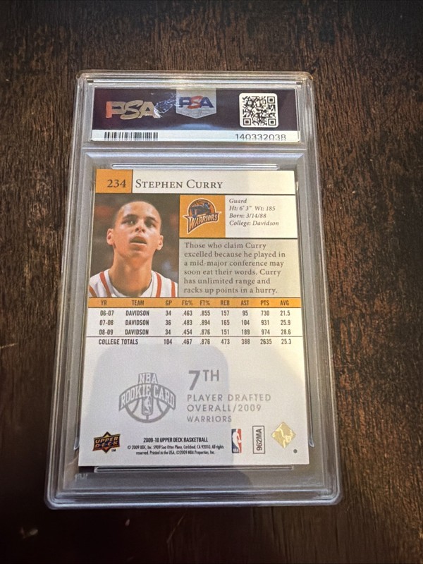 2009 UPPER DECK #234 STEPHEN CURRY ROOKIE RC PSA 9 view 2