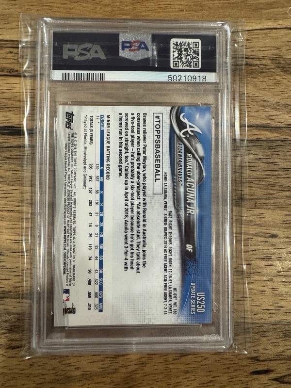 2018 Topps Update #US250 Ronald Acuna Jr RC At-Bat Blue Jersey PSA 10 GEM MT 🔥 view 2