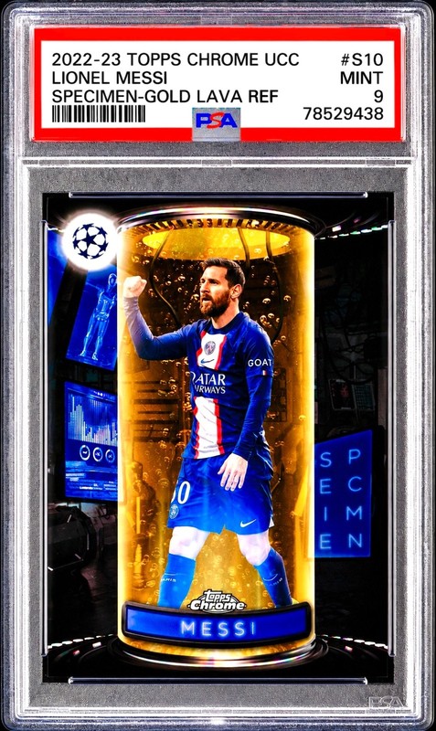 Lionel Messi RARE GOLD LAVA REFRACTOR TOPPS CHROME INVESTMENT CARD ROY MVP PSA 9