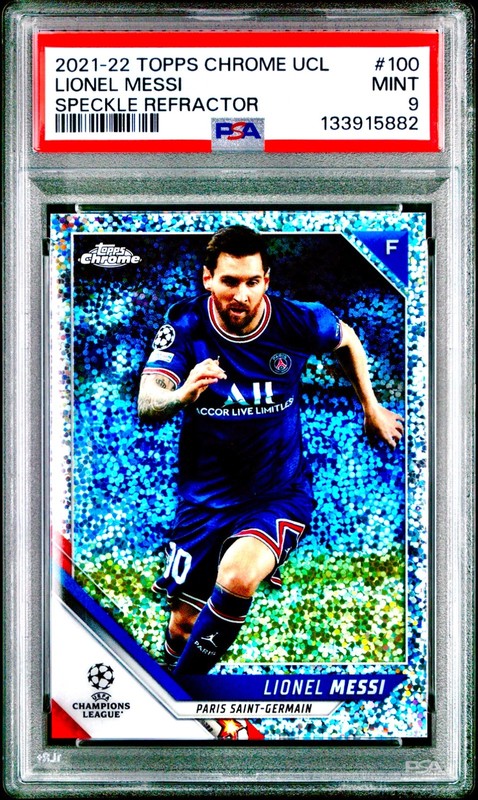 Lionel Messi RARE SPECKLE REFRACTOR TOPPS CHROME INVESTMENT CARD ROY MVP PSA 9