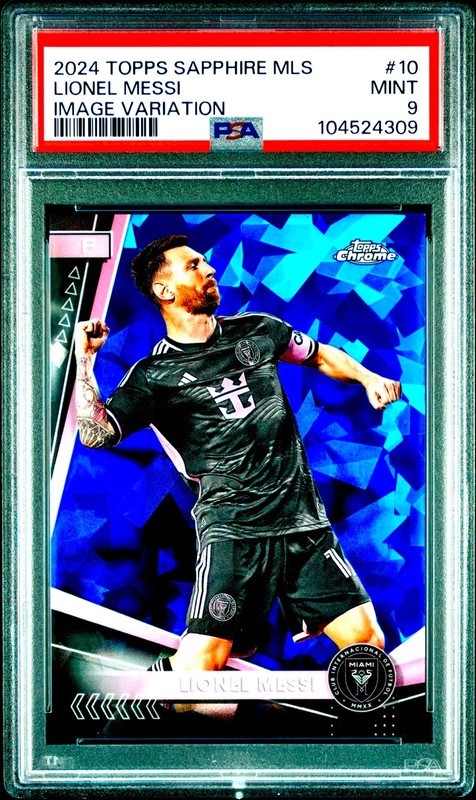 Lionel Messi SAPPHIRE REFRACTOR IMAGE VARIATION TOPPS CHROME INVESTMENT PSA 9