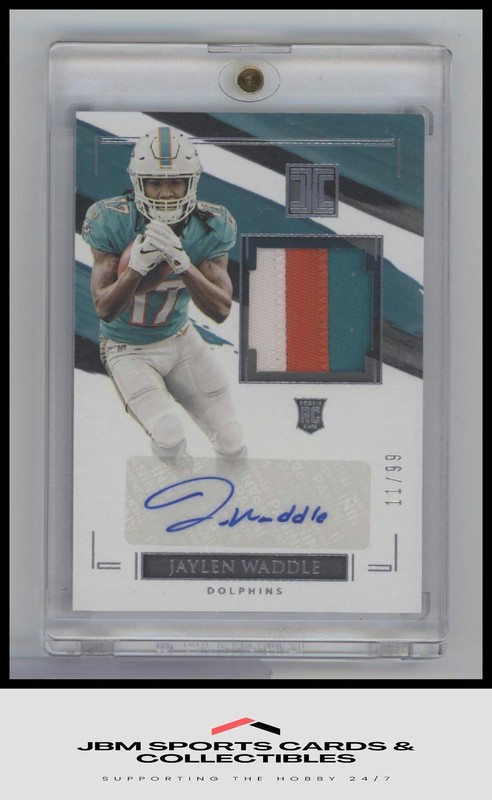 2021 Panini Impeccable #RPA-JW Jaylen Waddle Rookie Patch Autos #/99 view 1