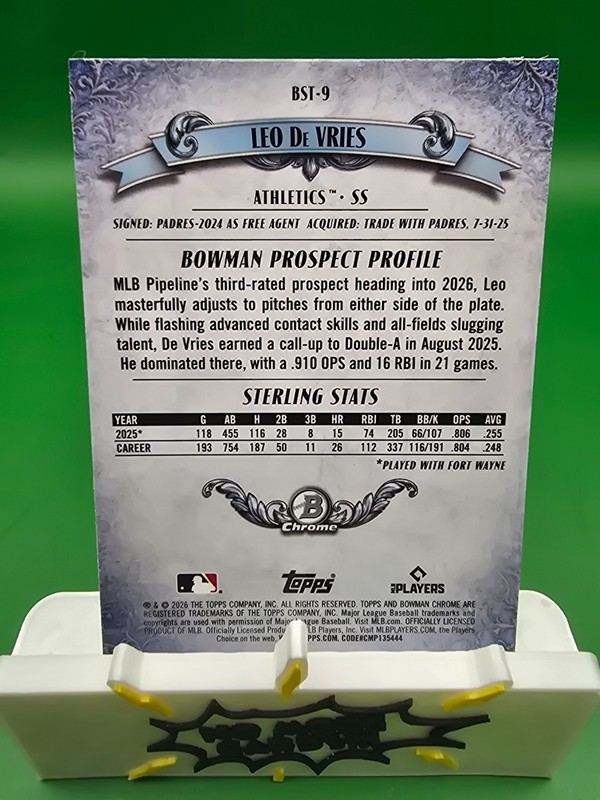 2026 Bowman Chrome Leo De Vries Bowman Sterling - NUMBER TWO PROSPECT! view 2