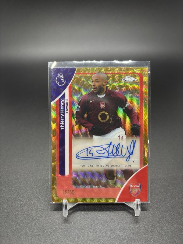 THIERRY HENRY 2026 TOPPS CHROME PREMIER LEAGUE AUTO GOLD WAVE REFRACTOR #/50 view 2