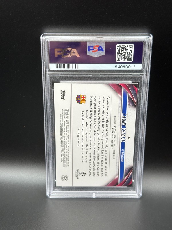 2023-24 Topps UEFA Club Competitions #64 Lamine Yamal RC PSA 9 -NOT TOPPS CHROME view 2