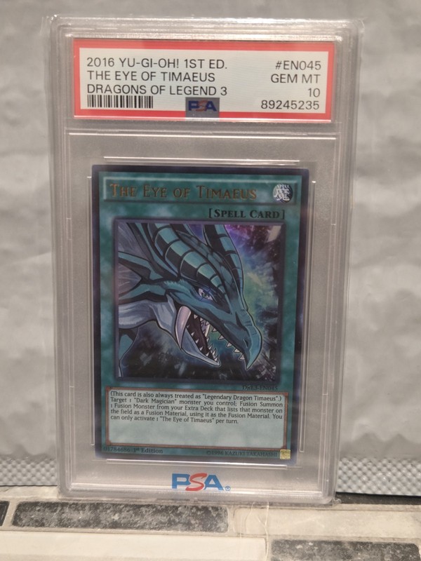 THE EYE OF TIMAEUS #EN045 Ultra Rare PSA 10 2016 Dragons of Legend 3 1st Ed 