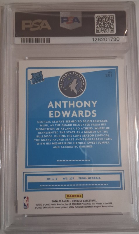 Panini 2020-21 Donruss Anthony Edwards Timberwolves Rated Rookie #201 PSA 9 view 2