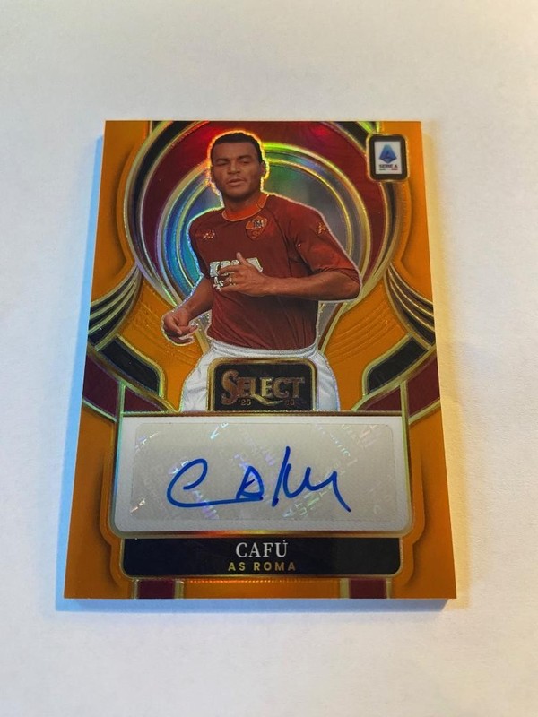 2025-26 Panini Select Serie A Cafu Auto Orange Prizm AS Roma Soccer Card #24/49