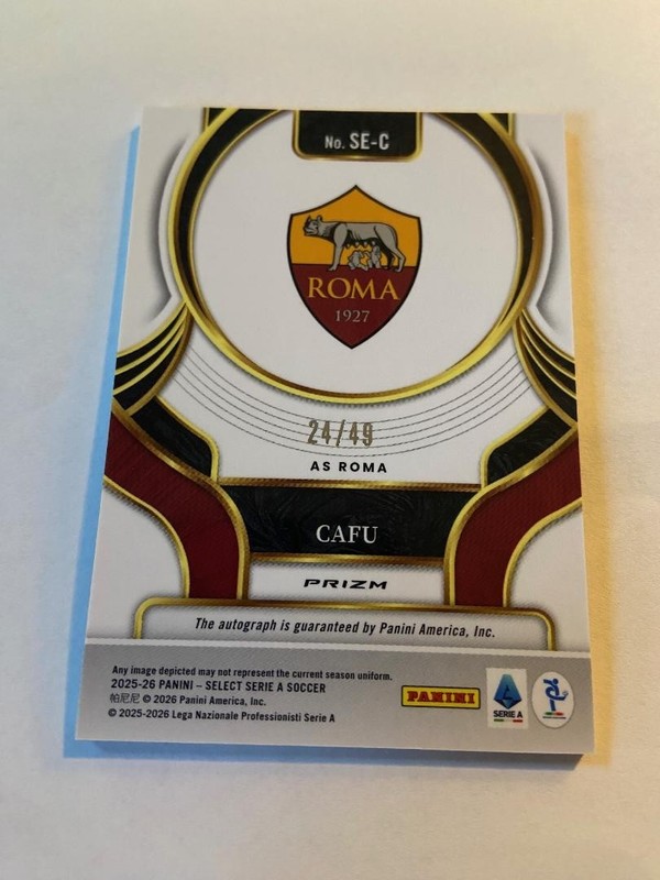 2025-26 Panini Select Serie A Cafu Auto Orange Prizm AS Roma Soccer Card #24/49 view 2
