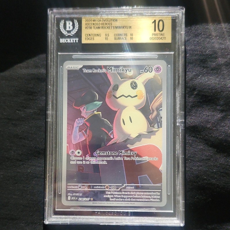 Pokemon Team Rocket's Mimikyu 238/217 IR Full Art Holo BGS 10 Pristine