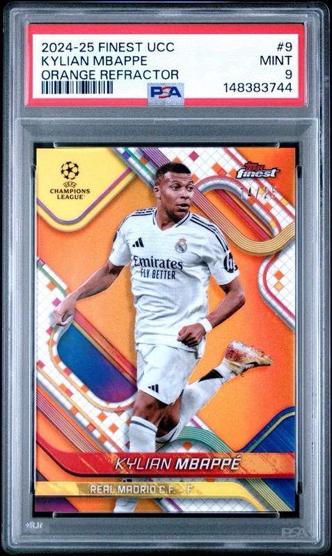 2024-25 Topps Finest UCC Kylian Mbappe #9 Orange Refractor /25 PSA 9