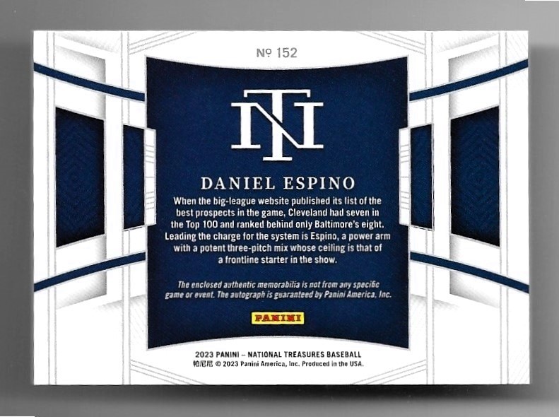 93/99 daniel espino 2023 national treasures autograph 3 color patch auto rc #152 view 2