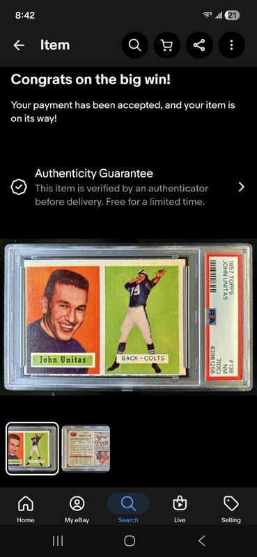1957 Topps - Johnny Unitas RC PSA 7 Near Mint Baltimore Colts (card not in yet)