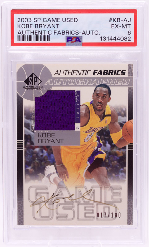 2003 SP Game Used Kobe Bryant Authentic Fabrics Patch Auto /100 PSA 6 view 2