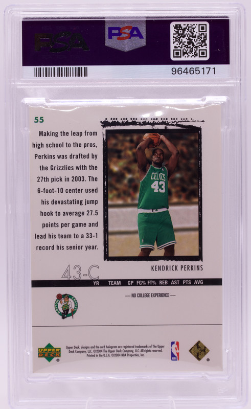 2003-04 UD Exquisite Collection Kendrick Perkins Gold Rookie /25 PSA 9 view 2