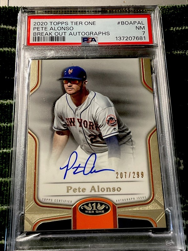 2020 TOPPS TIER ONE BREAK OUT AUTOGRAPHS 207/299 PETE ALONSO PSA 7 #BOAPAL view 1