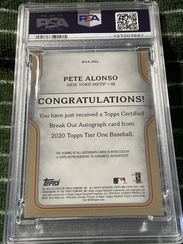 2020 TOPPS TIER ONE BREAK OUT AUTOGRAPHS 207/299 PETE ALONSO PSA 7 #BOAPAL view 2