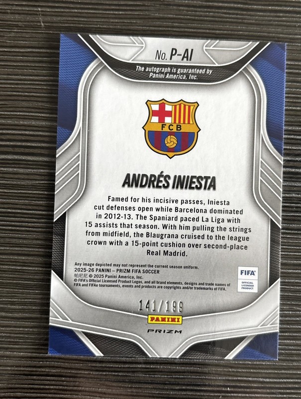 2025-26 Panini Prizm FIFA Andres Iniesta Silver Penmanship Auto /199 SSP Barca view 2